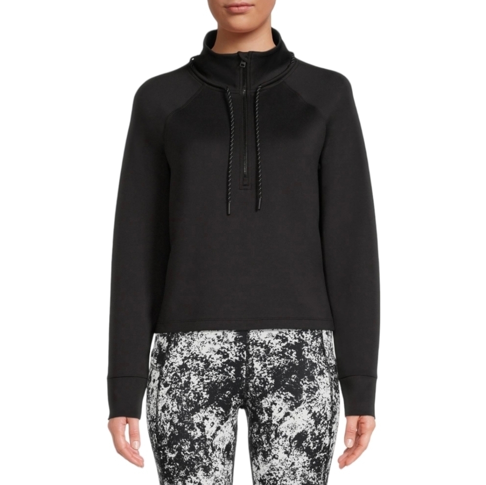 Avia Women's Quarter Zip Scuba Pullover With Adjustable Draw Cord Black XXXL